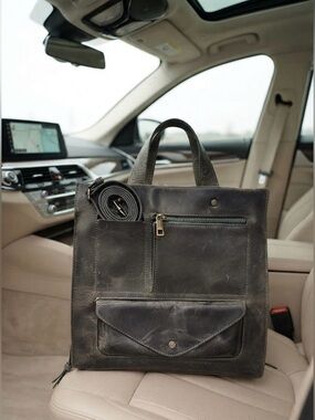 Distressed Leather Tote in Gorpcore Olive—Converts to Backpack Tote